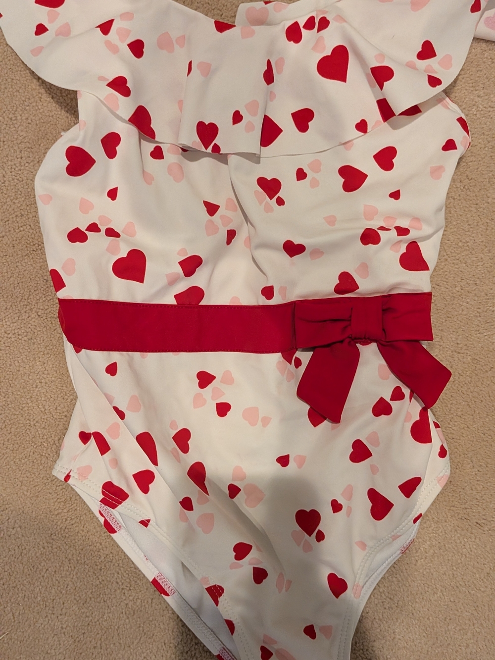 Janie and Jack White Swimwear with Red and Pink Heart Print and Red Bow